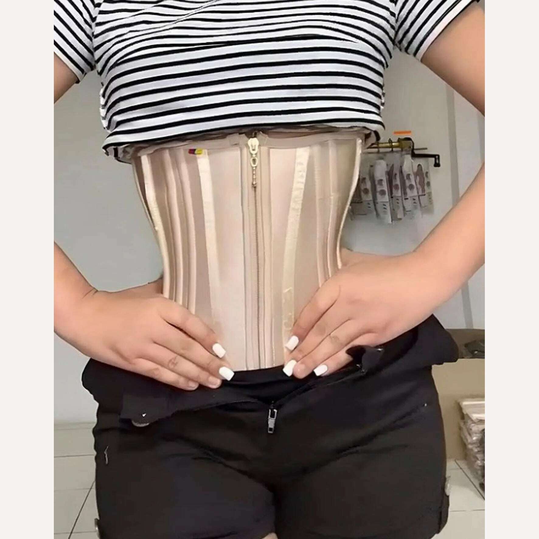 KIMLUD, Waist Trainer Belly Slimming Belt Body Shaper Modeling Strap Fajas Colombianas Shaping Corset Binder Shapewear for Women, Khaki / L, KIMLUD Women's Clothes