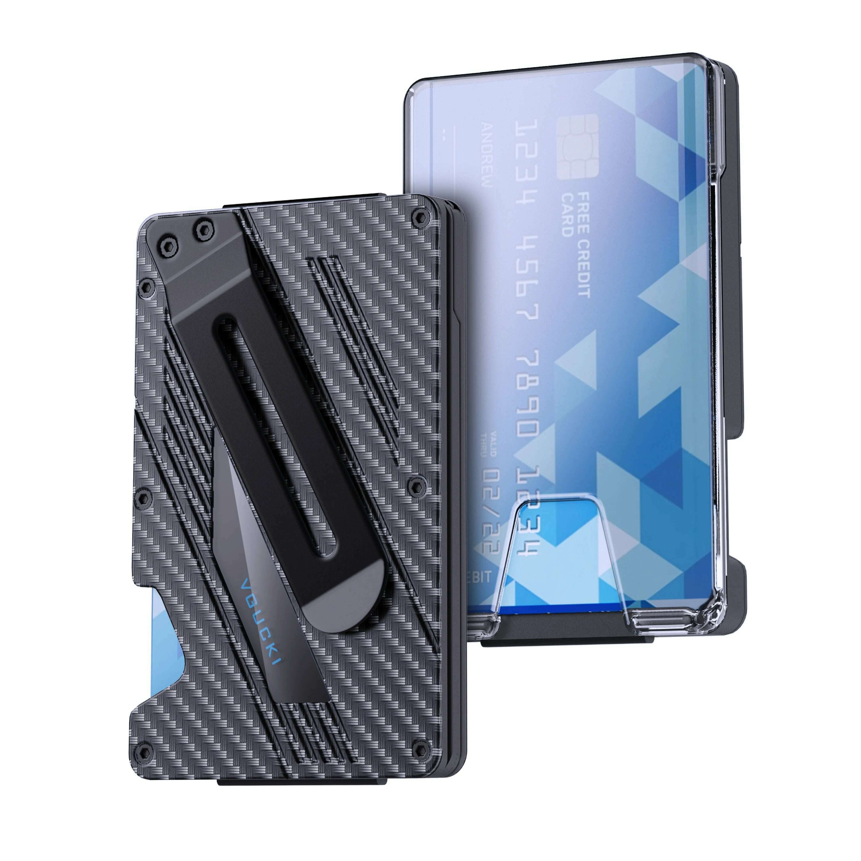 Wallet for Men- Slim Aluminum Metal Money Clip Wallet with Clear ID Card Holder, RFID Blocking,Ultra-Thin Tactical Wallet - KIMLUD