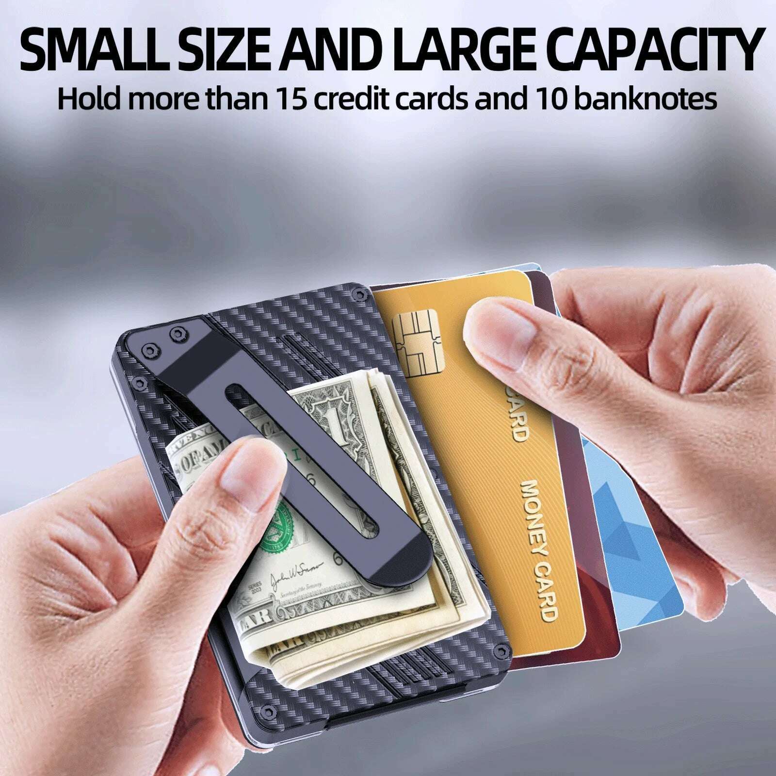 Wallet for Men- Slim Aluminum Metal Money Clip Wallet with Clear ID Card Holder, RFID Blocking,Ultra-Thin Tactical Wallet - KIMLUD