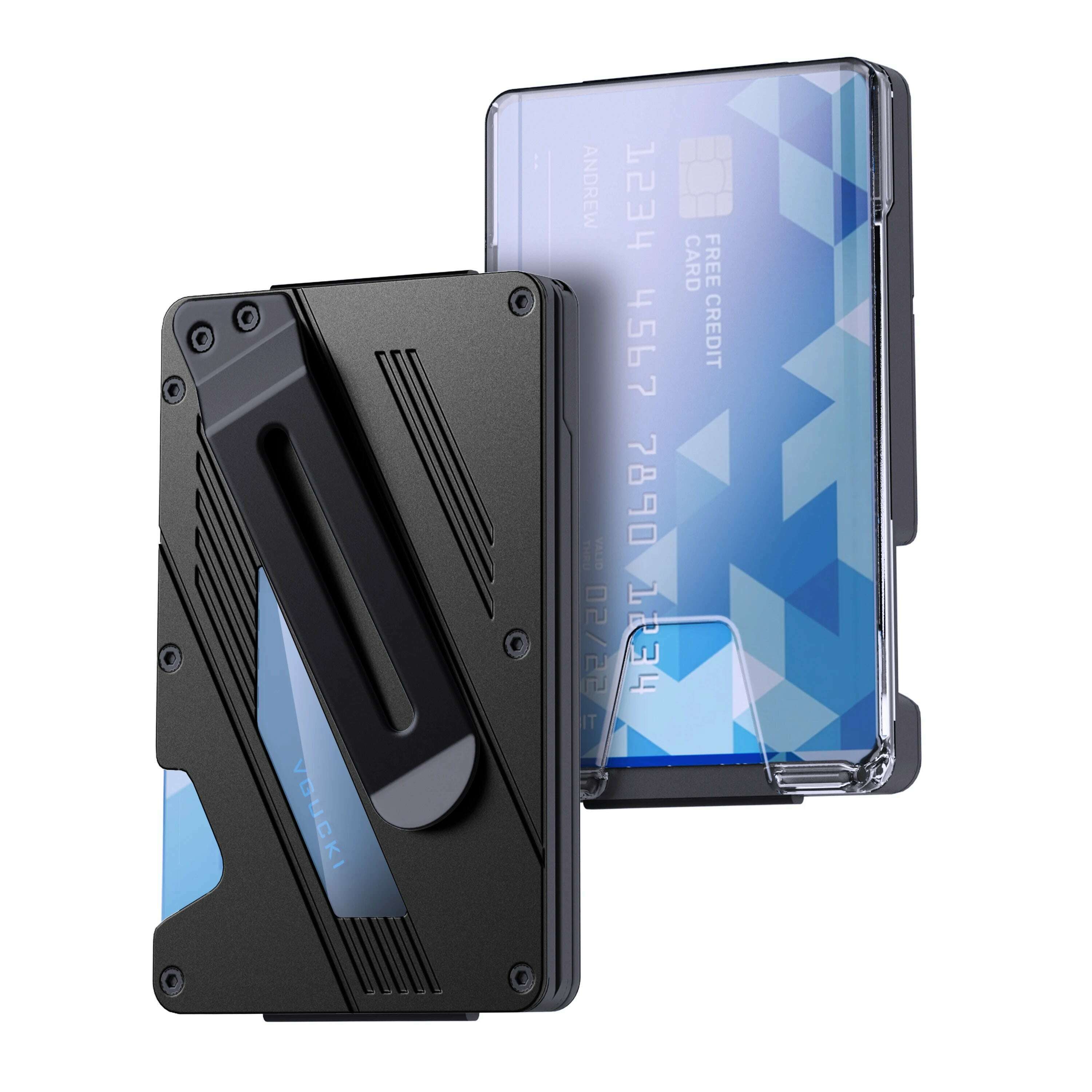 Wallet for Men- Slim Aluminum Metal Money Clip Wallet with Clear ID Card Holder, RFID Blocking,Ultra-Thin Tactical Wallet - KIMLUD