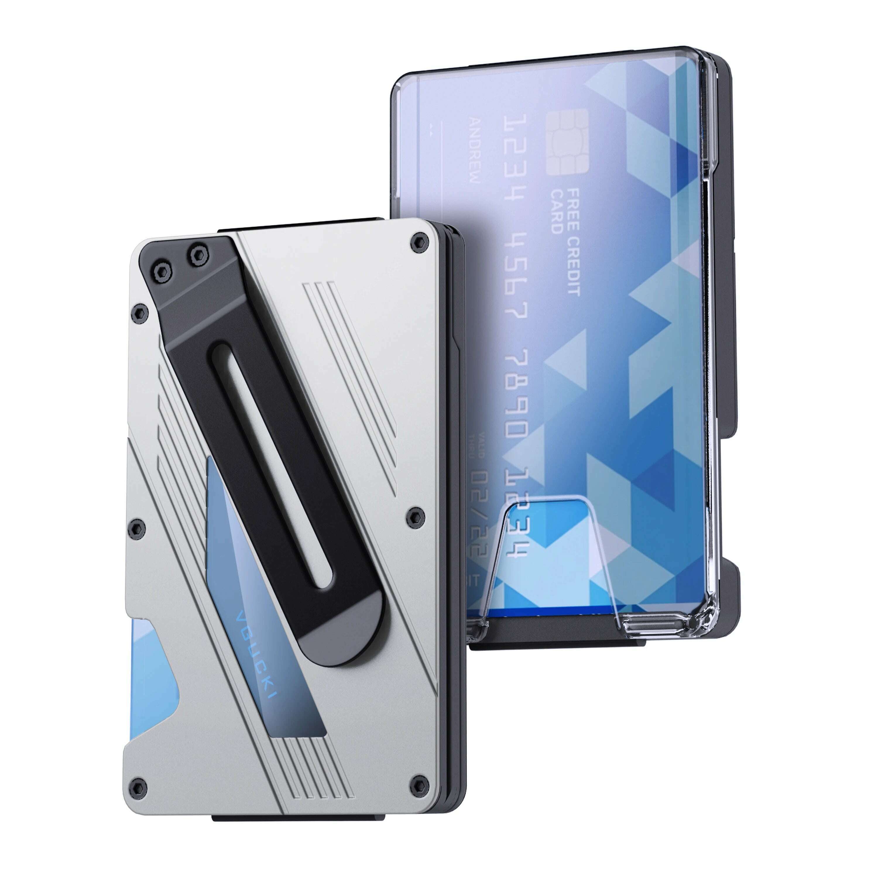 Wallet for Men- Slim Aluminum Metal Money Clip Wallet with Clear ID Card Holder, RFID Blocking,Ultra-Thin Tactical Wallet - KIMLUD