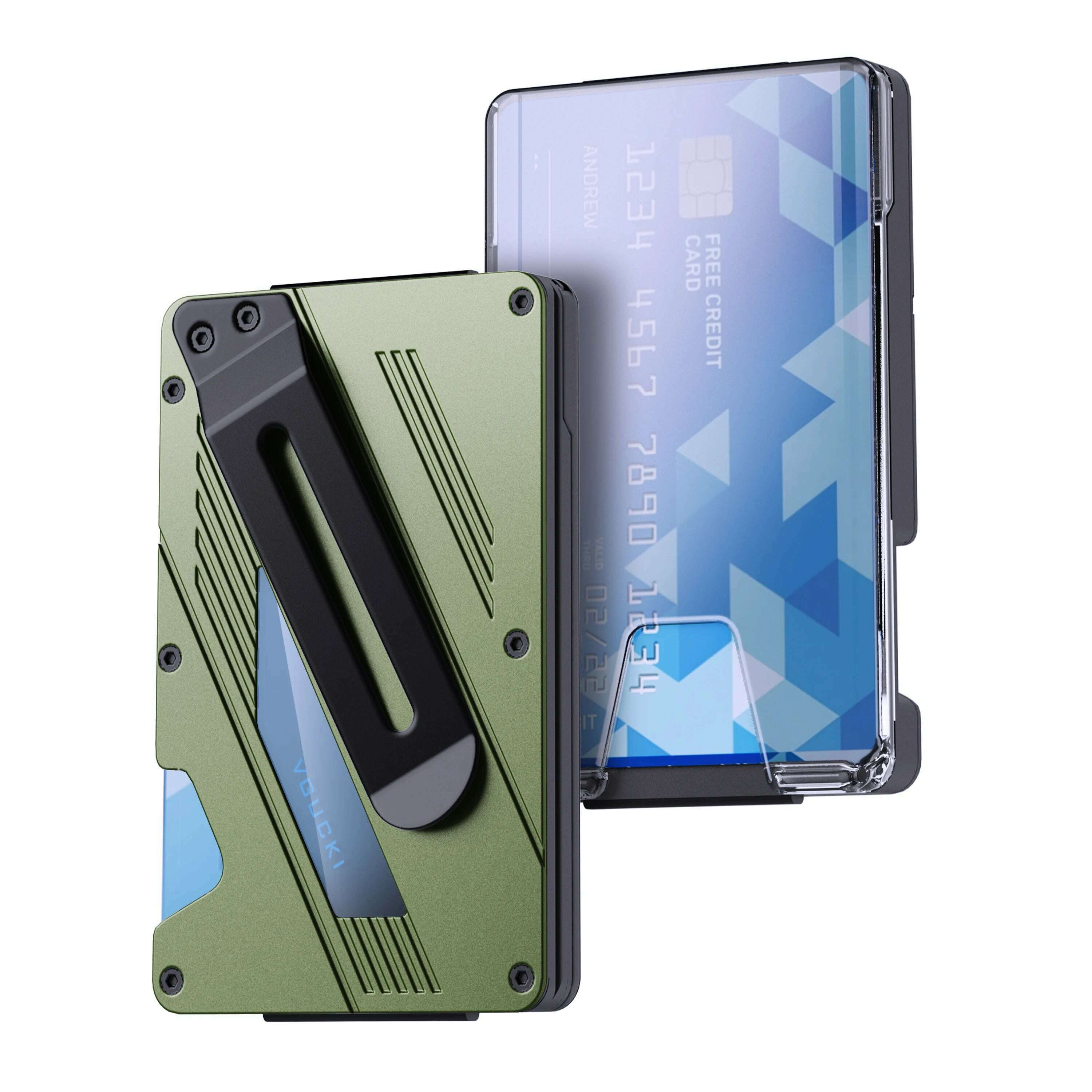 KIMLUD, Wallet for Men- Slim Aluminum Metal Money Clip Wallet with Clear ID Card Holder,  RFID Blocking,Ultra-Thin Tactical Wallet, army green, KIMLUD Womens Clothes