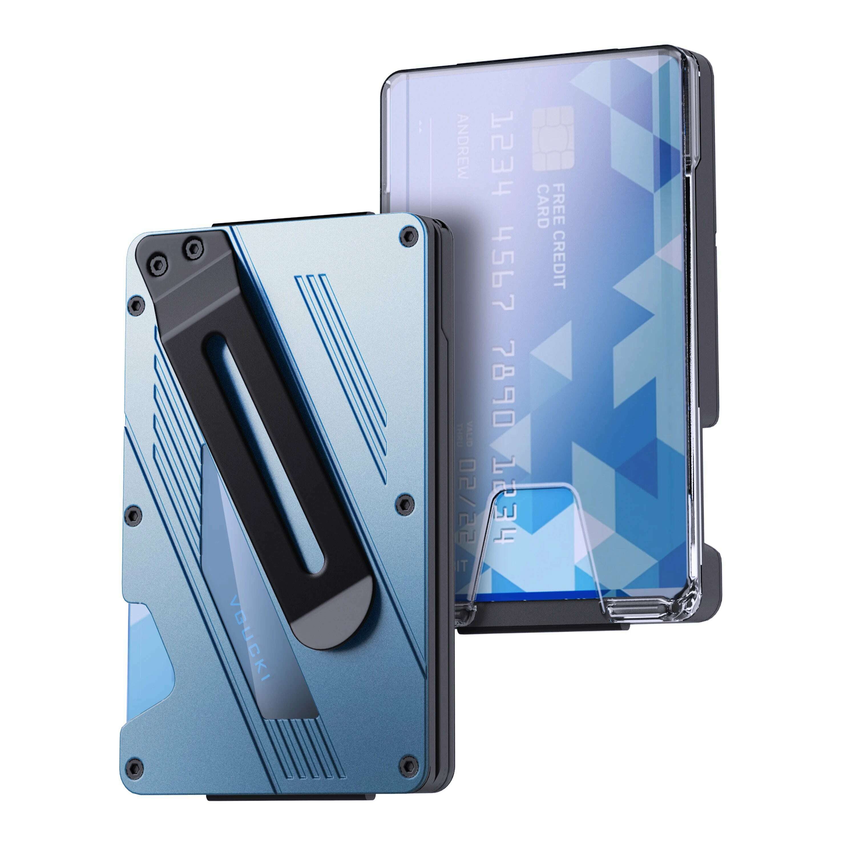 Wallet for Men- Slim Aluminum Metal Money Clip Wallet with Clear ID Card Holder, RFID Blocking,Ultra-Thin Tactical Wallet - KIMLUD