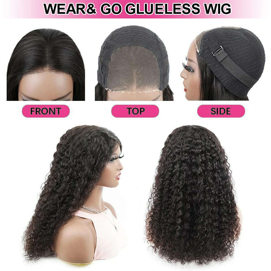 KIMLUD, Water Wave Glueless Wig Pre-Cut HD Lace Wig 180% Pre-Plucked Natural Wave Glueless Curly Human Hair Wigs For Women, KIMLUD Womens Clothes