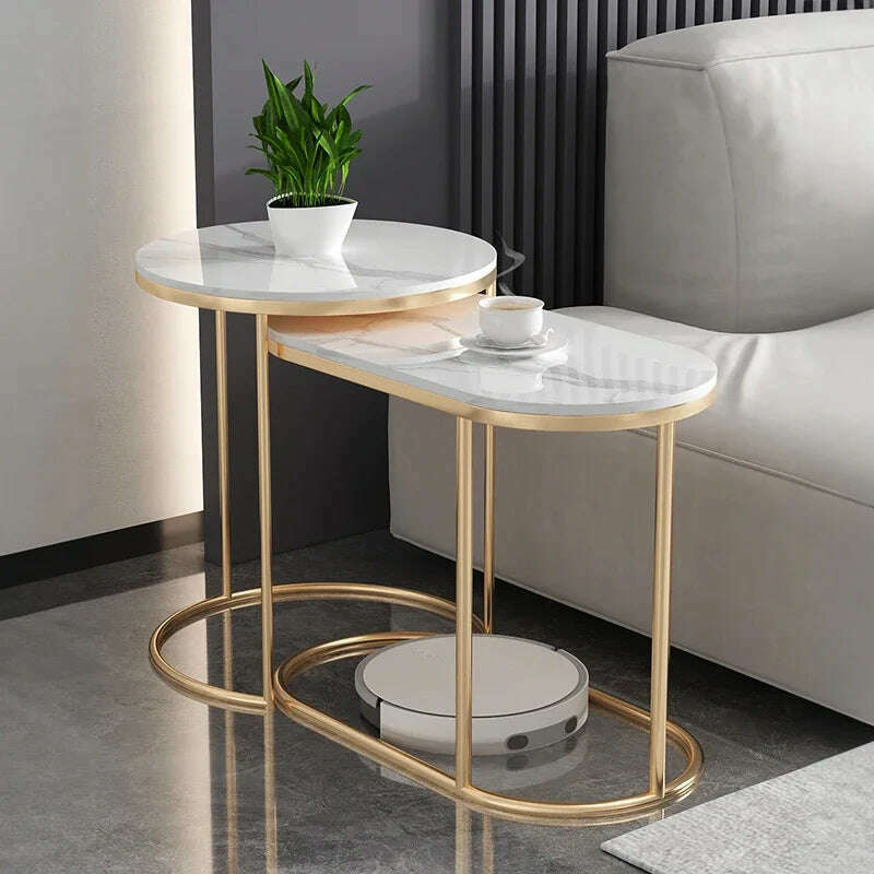 KIMLUD, Waterproof Aesthetic Side Table Metal Gold Low Modern Marble Round Table Minimalist Floor Hotel Mesa Auxiliar Furniture For Home, KIMLUD Womens Clothes