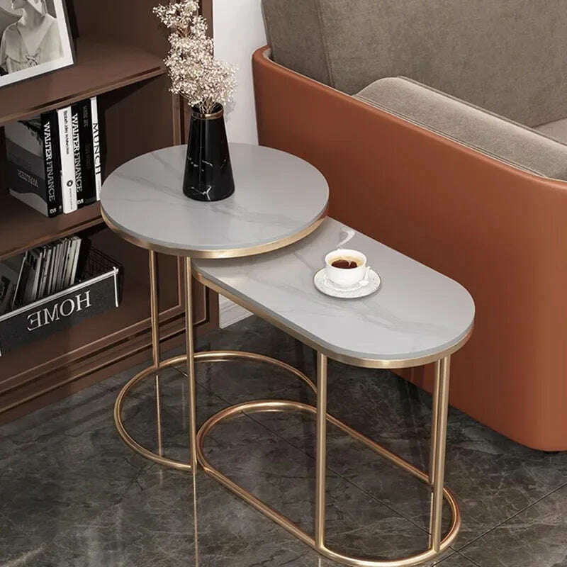 KIMLUD, Waterproof Aesthetic Side Table Metal Gold Low Modern Marble Round Table Minimalist Floor Hotel Mesa Auxiliar Furniture For Home, KIMLUD Womens Clothes