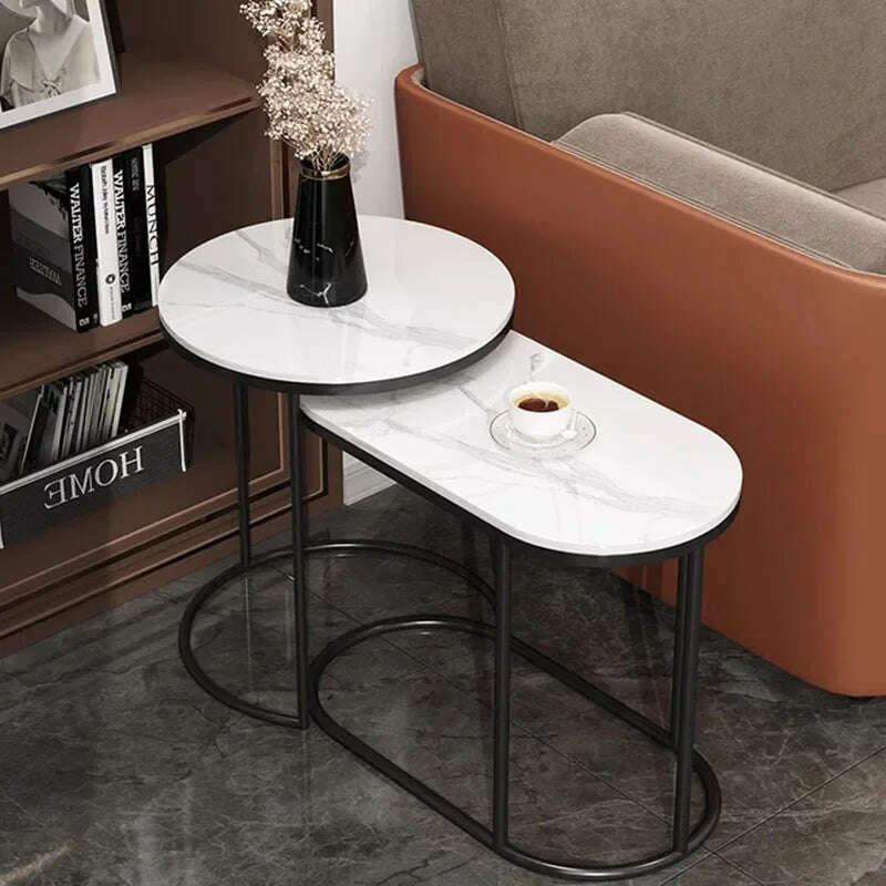 KIMLUD, Waterproof Aesthetic Side Table Metal Gold Low Modern Marble Round Table Minimalist Floor Hotel Mesa Auxiliar Furniture For Home, KIMLUD Womens Clothes