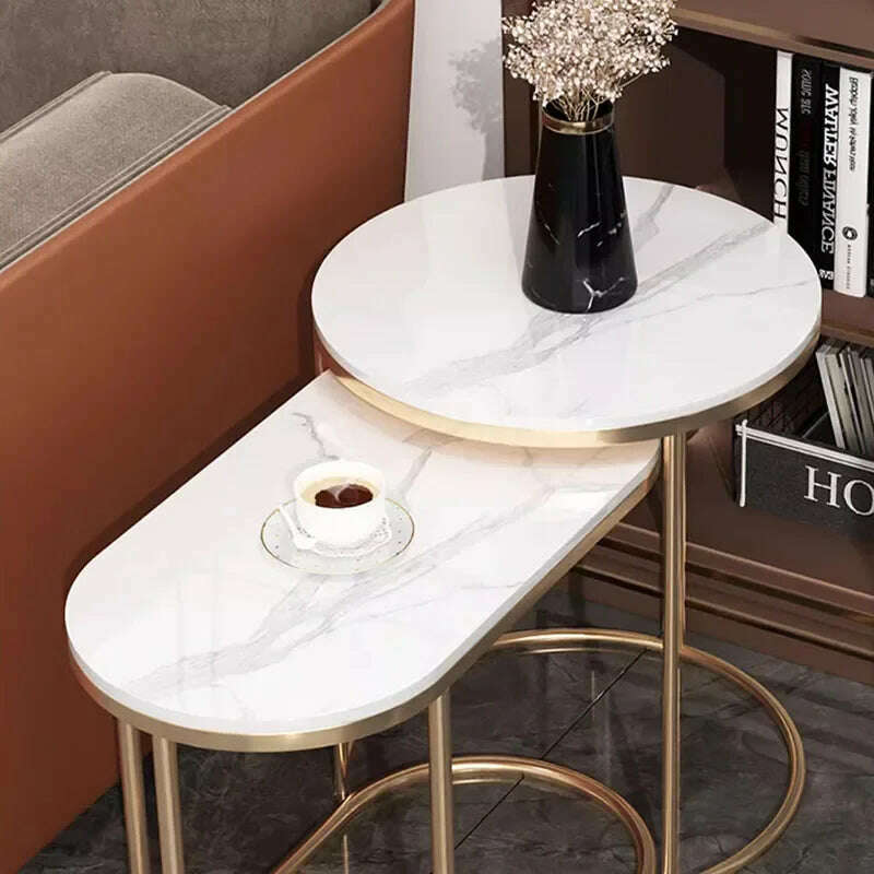KIMLUD, Waterproof Aesthetic Side Table Metal Gold Low Modern Marble Round Table Minimalist Floor Hotel Mesa Auxiliar Furniture For Home, KIMLUD Womens Clothes