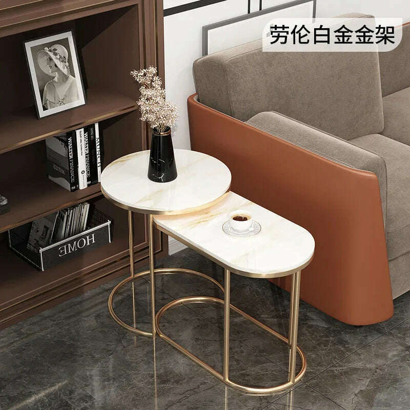 KIMLUD, Waterproof Aesthetic Side Table Metal Gold Low Modern Marble Round Table Minimalist Floor Hotel Mesa Auxiliar Furniture For Home, style7, KIMLUD APPAREL - Womens Clothes