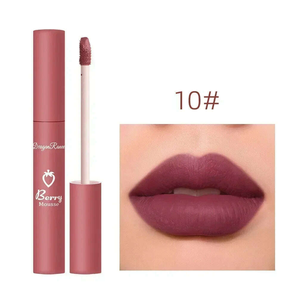 KIMLUD, Waterproof Liquid Lipstick 12 Colors Matte Nude Lip Gloss Brown Pigment Dark Red Lasting Velvet Lipstick Women Makeup Lip Glaze, 10, KIMLUD Womens Clothes