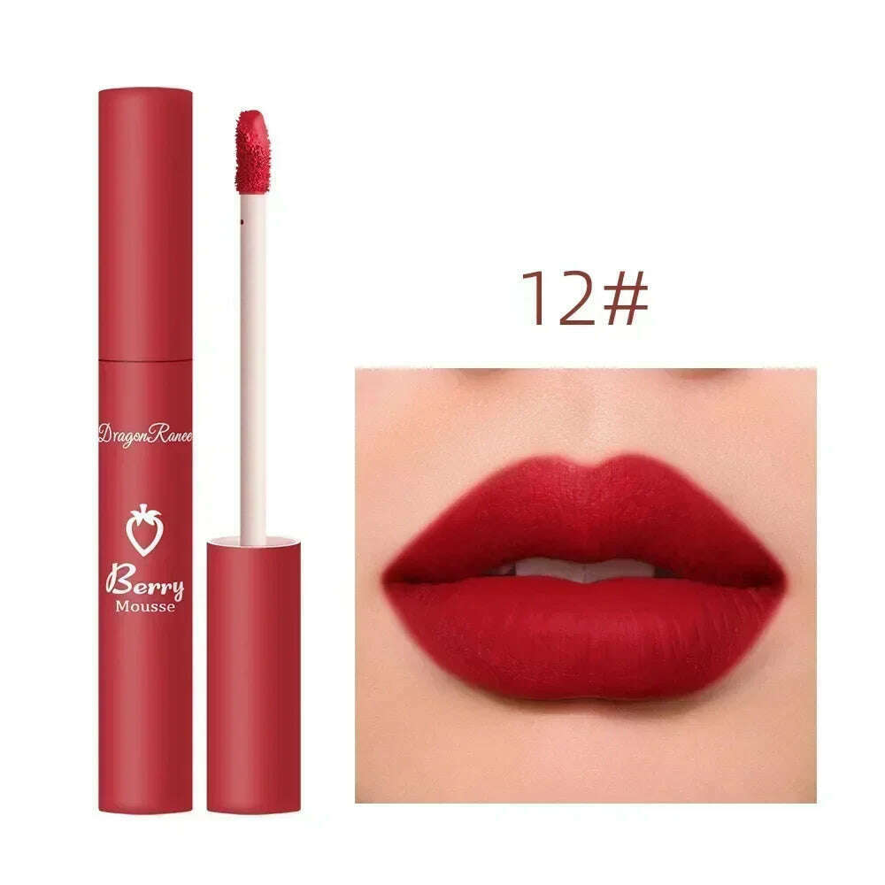 KIMLUD, Waterproof Liquid Lipstick 12 Colors Matte Nude Lip Gloss Brown Pigment Dark Red Lasting Velvet Lipstick Women Makeup Lip Glaze, 12, KIMLUD Womens Clothes