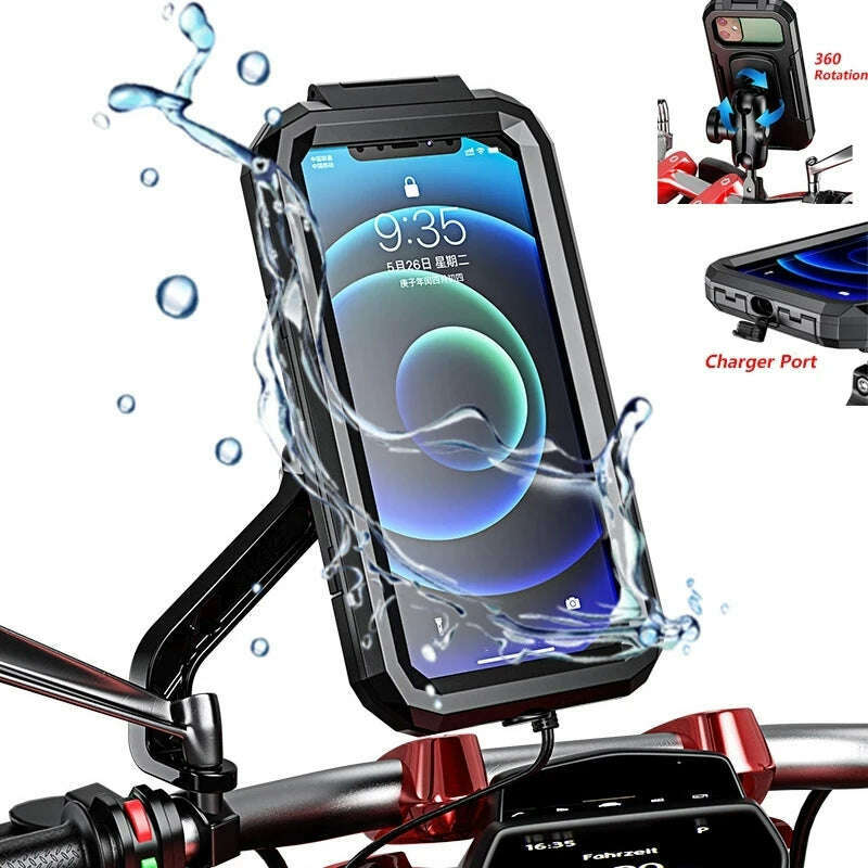 KIMLUD, Waterproof Phone Case Bike Motorcycle Handlebar Rear View Mirror 3 to 6.8" Cellphone Mount Bag Motorbike Scooter Phone Stand, KIMLUD Womens Clothes