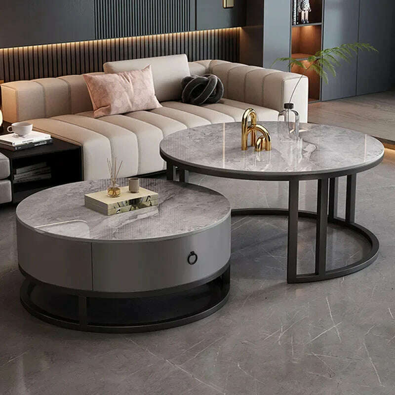 KIMLUD, Waterproof Round Coffee Tables Modern Storage Low Marble Mobile Table White Minimalist Floor Mesa Auxiliar Home Furniture, KIMLUD Womens Clothes