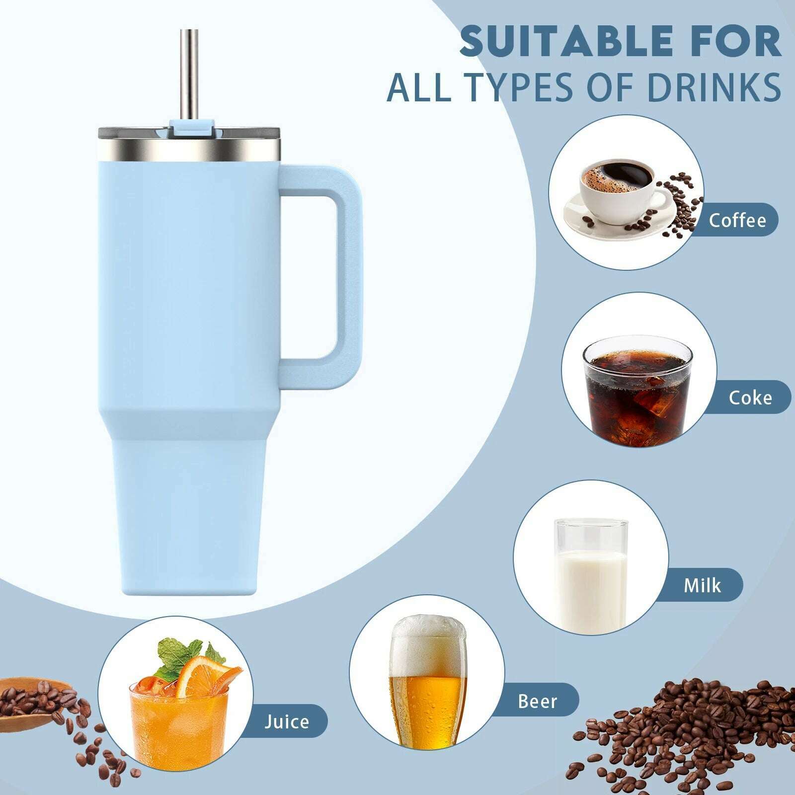 Watersy 40oz/1200ml Tumbler with Handle & Straw Lid Stainless Steel Insulated Cup Keep Cold Thermal Mug Portable Car Travel Cup - KIMLUD