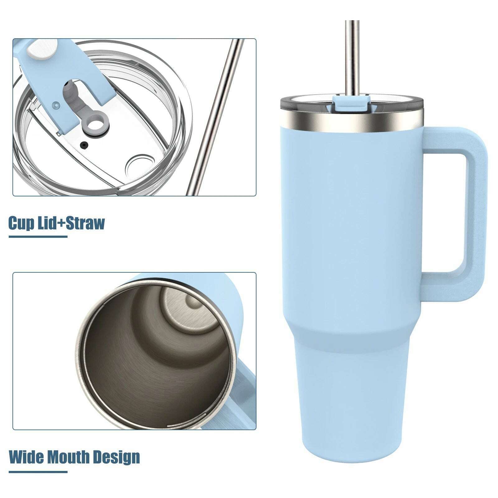 Watersy 40oz/1200ml Tumbler with Handle & Straw Lid Stainless Steel Insulated Cup Keep Cold Thermal Mug Portable Car Travel Cup - KIMLUD