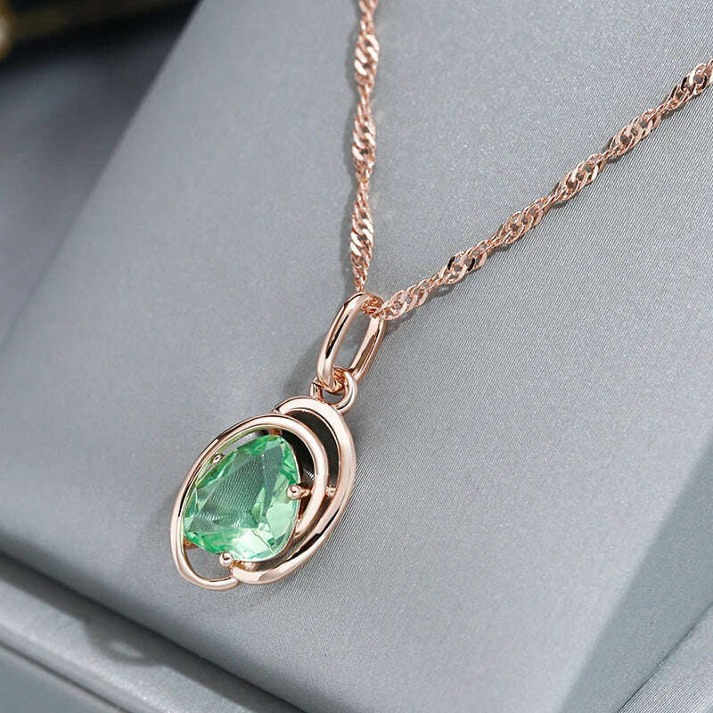 KIMLUD, Wbmqda Geometric Light Green Stone Pendant And Necklace For Women 585 Rose Gold Color Trendy Neck Chain Jewelry, KIMLUD Womens Clothes