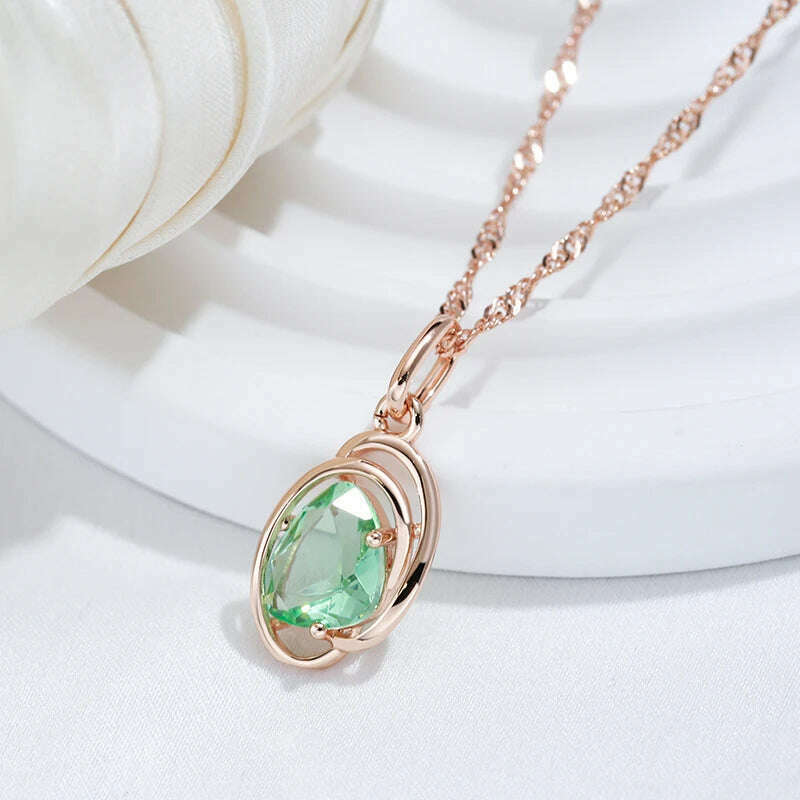 KIMLUD, Wbmqda Geometric Light Green Stone Pendant And Necklace For Women 585 Rose Gold Color Trendy Neck Chain Jewelry, KIMLUD Womens Clothes