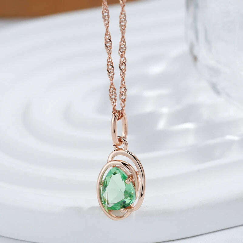 KIMLUD, Wbmqda Geometric Light Green Stone Pendant And Necklace For Women 585 Rose Gold Color Trendy Neck Chain Jewelry, KIMLUD Womens Clothes