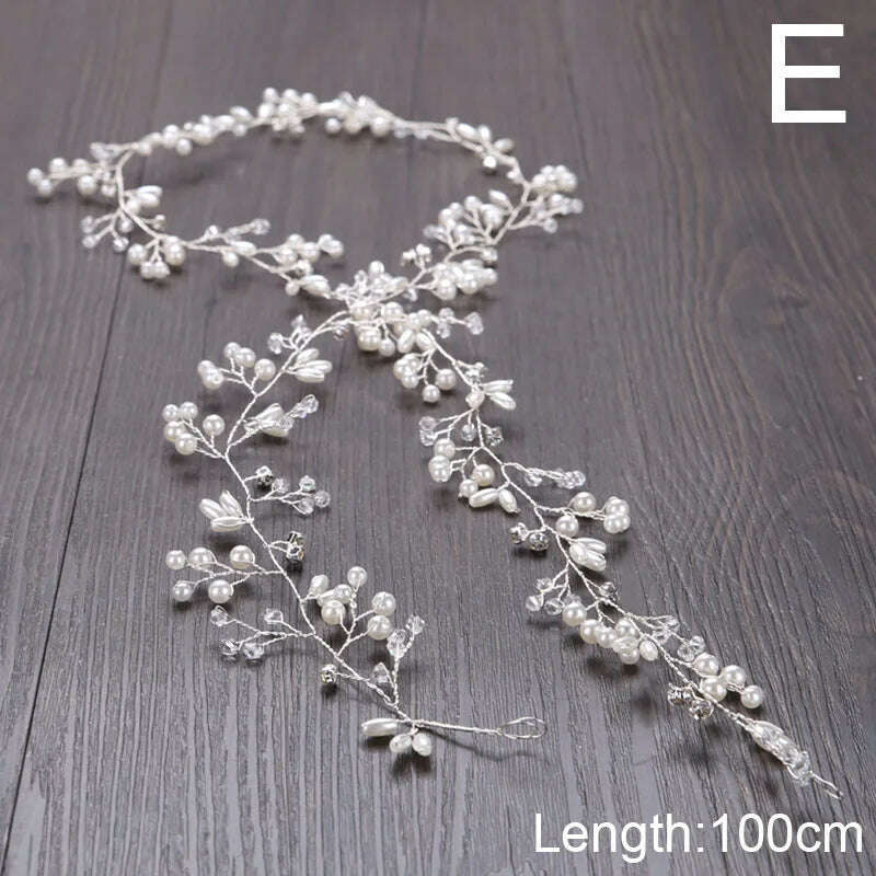 KIMLUD, Wedding Crystal Pearl Headband Bridal Vine Hair Accessories Crown Headpiece Women Hair Belt Ornaments Handmade Headdress Jewelry, 1m silver, KIMLUD Womens Clothes