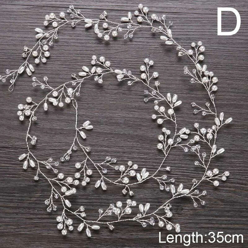 KIMLUD, Wedding Crystal Pearl Headband Bridal Vine Hair Accessories Crown Headpiece Women Hair Belt Ornaments Handmade Headdress Jewelry, 35cm headband 1, KIMLUD Womens Clothes