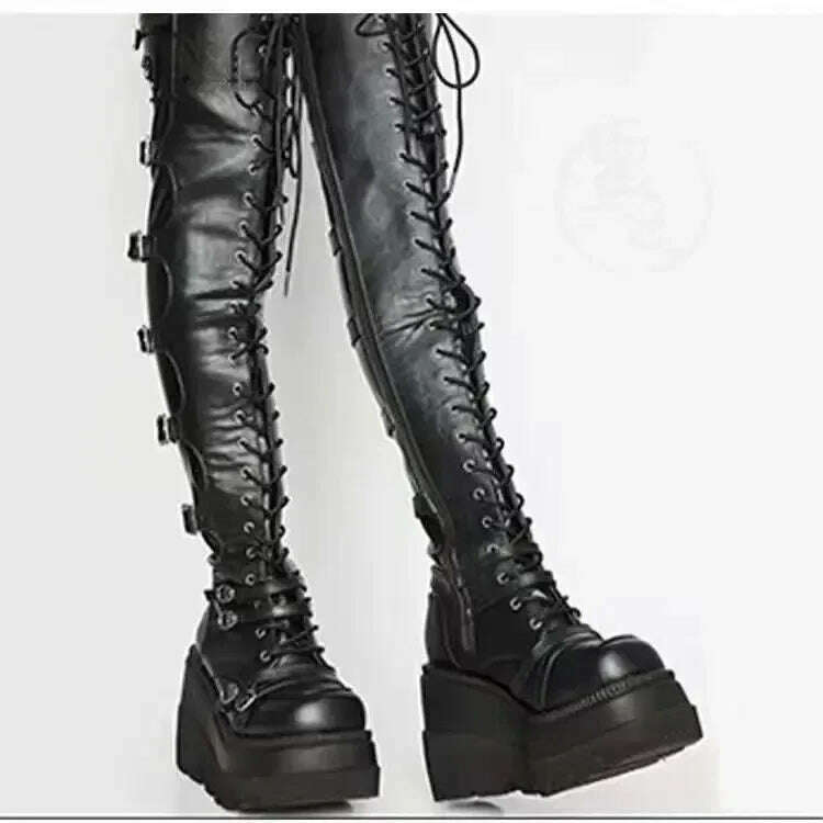 KIMLUD, Wedges Long Boots for Women Autumn Winter Over-the-knee Boots Cosplay High Platform Women Boots New High Heel Gothic Botas Altas, KIMLUD Women's Clothes