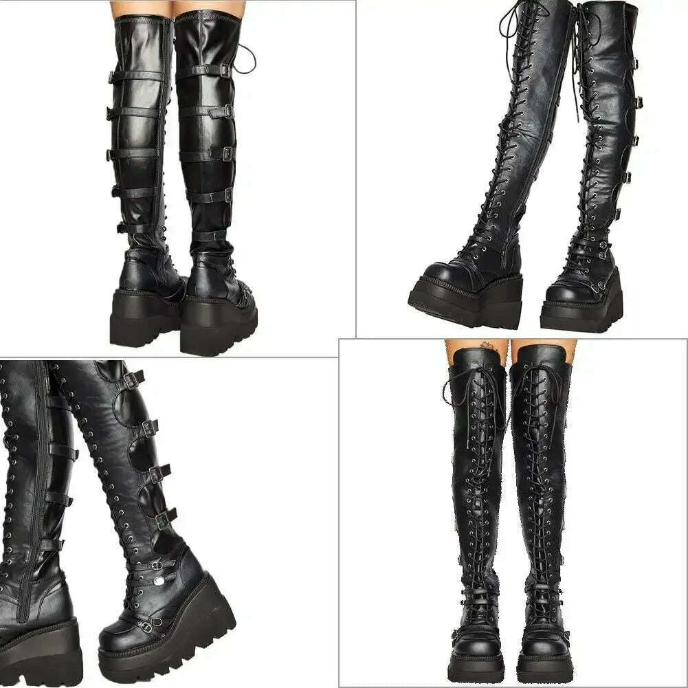 KIMLUD, Wedges Long Boots for Women Autumn Winter Over-the-knee Boots Cosplay High Platform Women Boots New High Heel Gothic Botas Altas, KIMLUD Womens Clothes