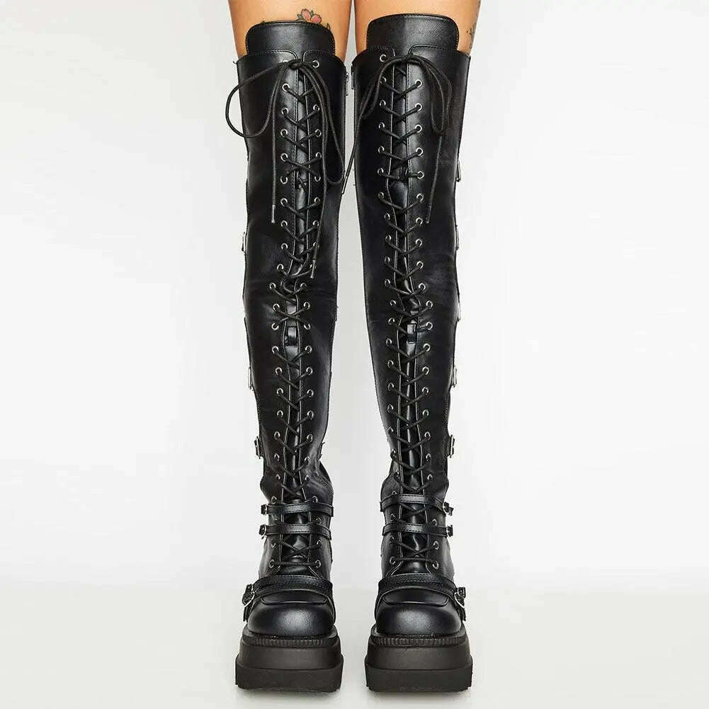 KIMLUD, Wedges Long Boots for Women Autumn Winter Over-the-knee Boots Cosplay High Platform Women Boots New High Heel Gothic Botas Altas, KIMLUD Womens Clothes