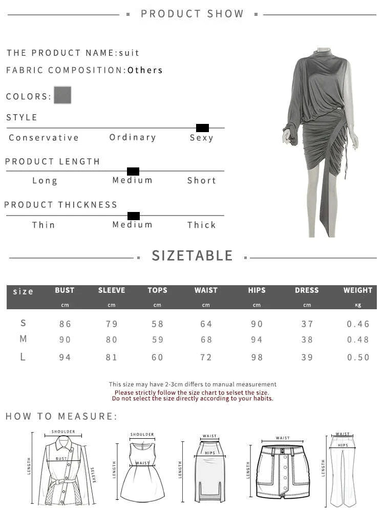 Weird Puss Sexy Irregular 2-Piece Set Women One shoulder Top+Shirring Ruched Peach Hip Skirt Matching Streetwear Elegant Outfits