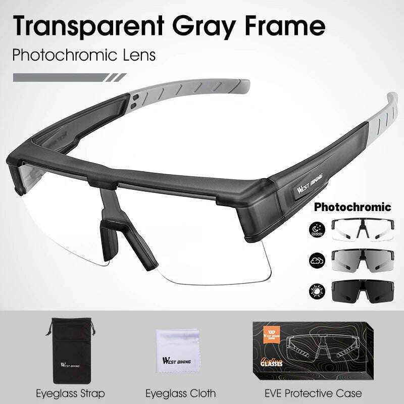 KIMLUD, WEST BIKING Photochromic Cycling Glasses Fit Over Myopic Sunglasses UV 400 Polarized Glasses Driving Fishing Eyewear Goggles, Photochromic Grey, KIMLUD APPAREL - Womens Clothes