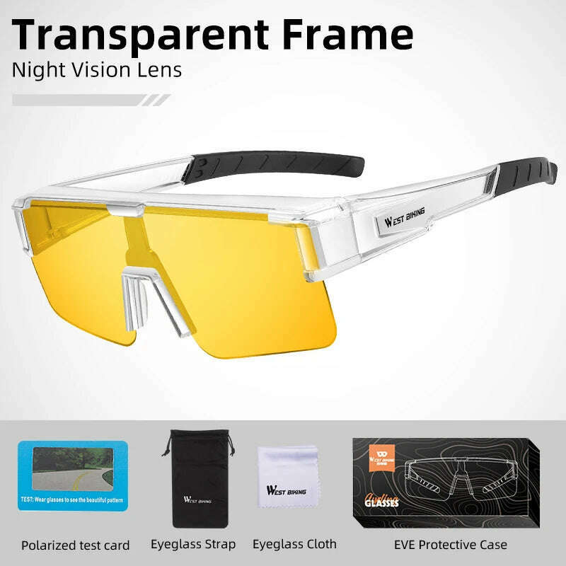 KIMLUD, WEST BIKING Photochromic Cycling Glasses Fit Over Myopic Sunglasses UV 400 Polarized Glasses Driving Fishing Eyewear Goggles, Night Vision Clear, KIMLUD APPAREL - Womens Clothes