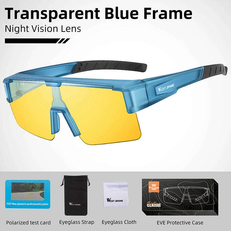 KIMLUD, WEST BIKING Photochromic Cycling Glasses Fit Over Myopic Sunglasses UV 400 Polarized Glasses Driving Fishing Eyewear Goggles, Night Vision Blue, KIMLUD APPAREL - Womens Clothes