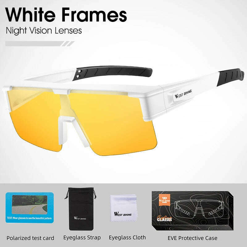 KIMLUD, WEST BIKING Photochromic Cycling Glasses Fit Over Myopic Sunglasses UV 400 Polarized Glasses Driving Fishing Eyewear Goggles, Night Vision White, KIMLUD APPAREL - Womens Clothes