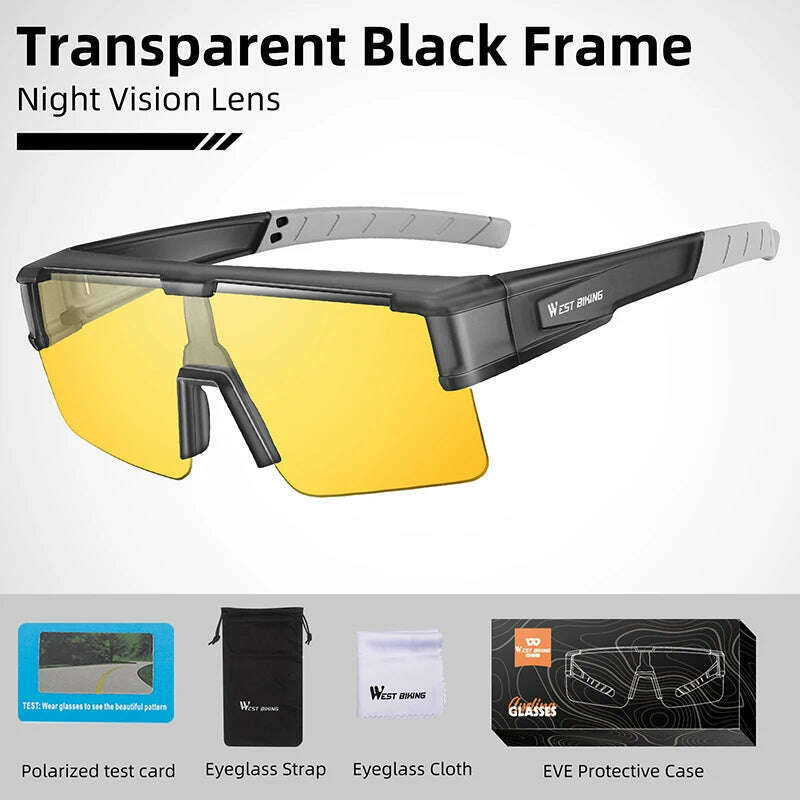 KIMLUD, WEST BIKING Photochromic Cycling Glasses Fit Over Myopic Sunglasses UV 400 Polarized Glasses Driving Fishing Eyewear Goggles, Night Vision Grey, KIMLUD APPAREL - Womens Clothes