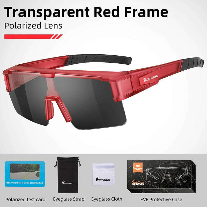 KIMLUD, WEST BIKING Photochromic Cycling Glasses Fit Over Myopic Sunglasses UV 400 Polarized Glasses Driving Fishing Eyewear Goggles, Polarized Red, KIMLUD APPAREL - Womens Clothes