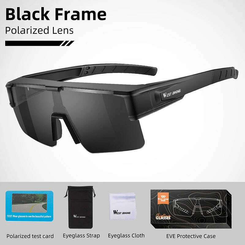 KIMLUD, WEST BIKING Photochromic Cycling Glasses Fit Over Myopic Sunglasses UV 400 Polarized Glasses Driving Fishing Eyewear Goggles, Polarized Black, KIMLUD APPAREL - Womens Clothes