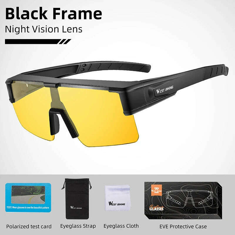 KIMLUD, WEST BIKING Photochromic Cycling Glasses Fit Over Myopic Sunglasses UV 400 Polarized Glasses Driving Fishing Eyewear Goggles, Night Vision Black, KIMLUD APPAREL - Womens Clothes
