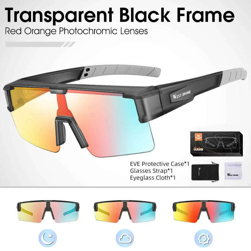 KIMLUD, WEST BIKING Photochromic Cycling Glasses Fit Over Myopic Sunglasses UV 400 Polarized Glasses Driving Fishing Eyewear Goggles, Red Orange Geay, KIMLUD APPAREL - Womens Clothes