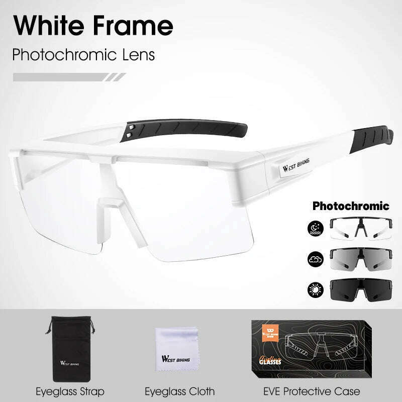 KIMLUD, WEST BIKING Photochromic Cycling Glasses Fit Over Myopic Sunglasses UV 400 Polarized Glasses Driving Fishing Eyewear Goggles, Photochromic White, KIMLUD APPAREL - Womens Clothes