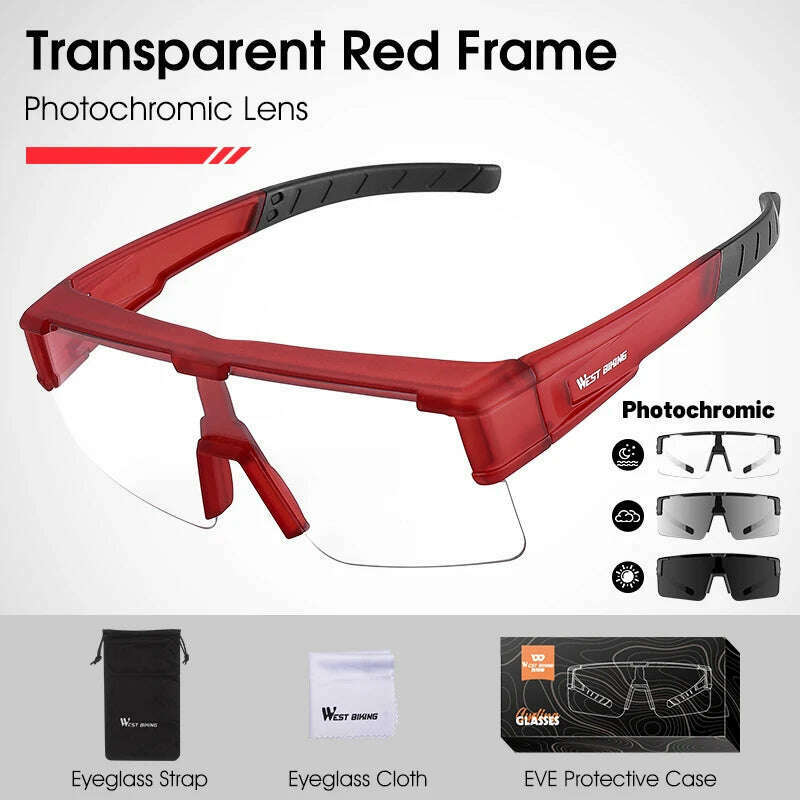 KIMLUD, WEST BIKING Photochromic Cycling Glasses Fit Over Myopic Sunglasses UV 400 Polarized Glasses Driving Fishing Eyewear Goggles, Photochromic Red, KIMLUD APPAREL - Womens Clothes