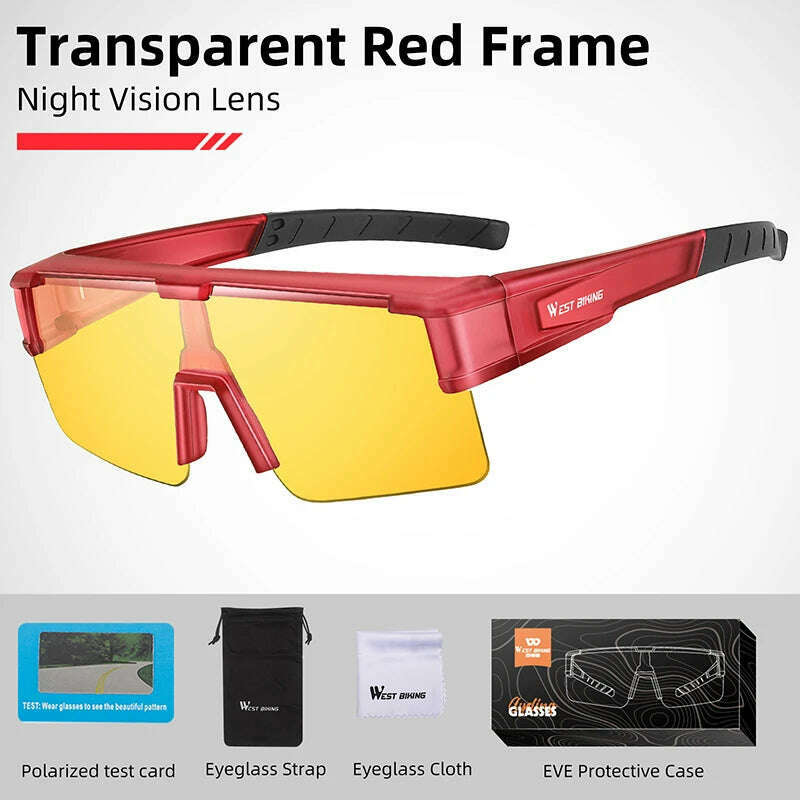 KIMLUD, WEST BIKING Photochromic Cycling Glasses Fit Over Myopic Sunglasses UV 400 Polarized Glasses Driving Fishing Eyewear Goggles, Night Vision Red, KIMLUD APPAREL - Womens Clothes