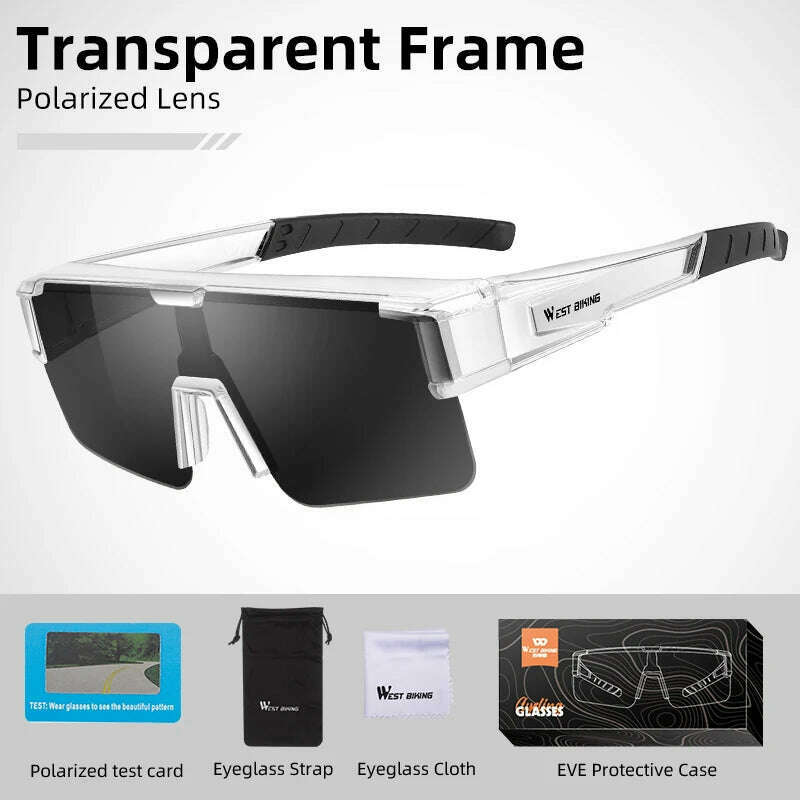 KIMLUD, WEST BIKING Photochromic Cycling Glasses Fit Over Myopic Sunglasses UV 400 Polarized Glasses Driving Fishing Eyewear Goggles, Polarized Clear, KIMLUD APPAREL - Womens Clothes