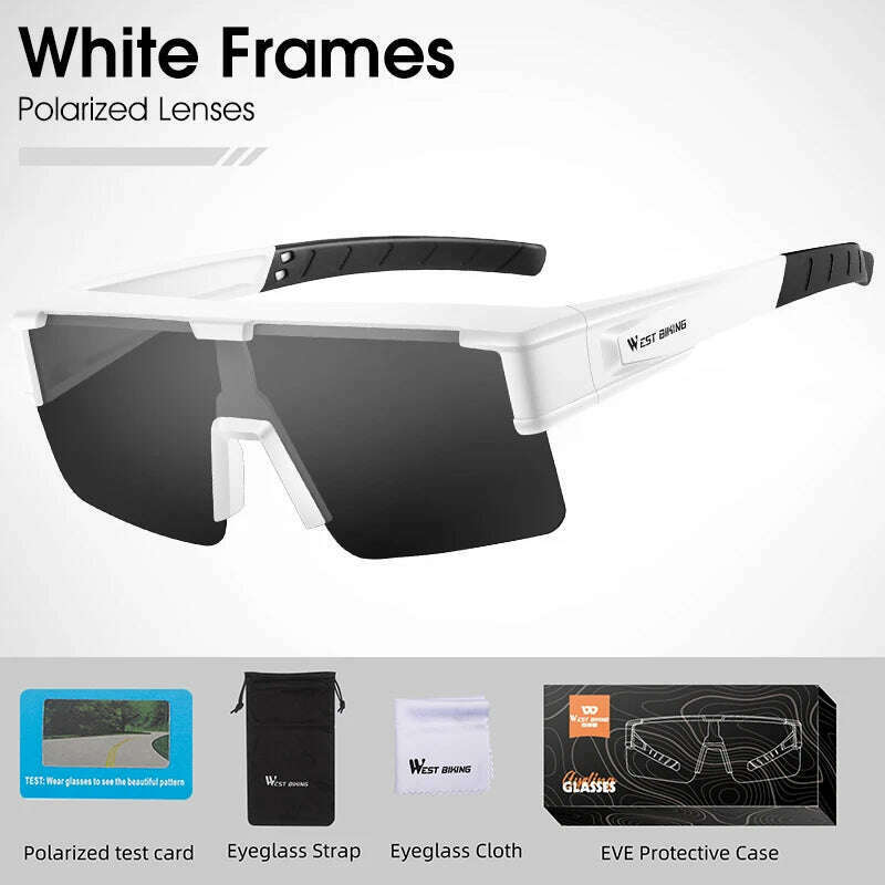 KIMLUD, WEST BIKING Photochromic Cycling Glasses Fit Over Myopic Sunglasses UV 400 Polarized Glasses Driving Fishing Eyewear Goggles, Polarized White, KIMLUD APPAREL - Womens Clothes