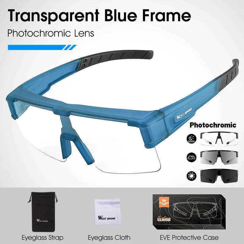 KIMLUD, WEST BIKING Photochromic Cycling Glasses Fit Over Myopic Sunglasses UV 400 Polarized Glasses Driving Fishing Eyewear Goggles, Photochromic Blue, KIMLUD APPAREL - Womens Clothes