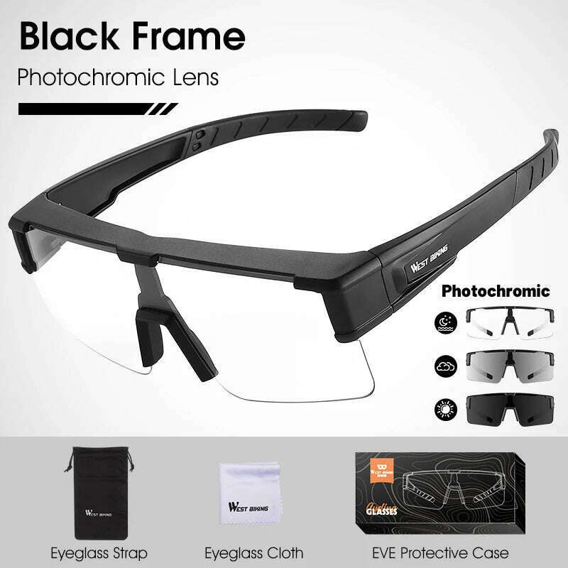 KIMLUD, WEST BIKING Photochromic Cycling Glasses Fit Over Myopic Sunglasses UV 400 Polarized Glasses Driving Fishing Eyewear Goggles, Photochromic Black, KIMLUD APPAREL - Womens Clothes