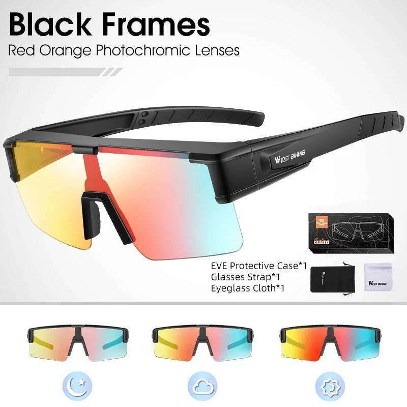 KIMLUD, WEST BIKING Photochromic Cycling Glasses Fit Over Myopic Sunglasses UV 400 Polarized Glasses Driving Fishing Eyewear Goggles, Red Orange Black, KIMLUD APPAREL - Womens Clothes