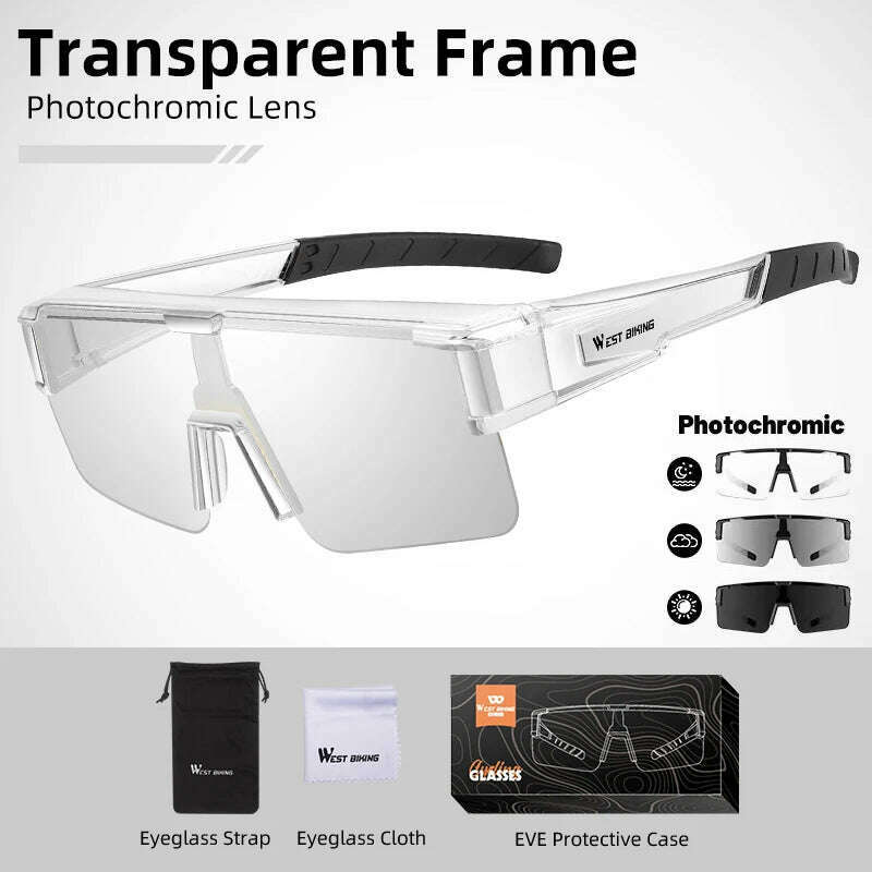 KIMLUD, WEST BIKING Photochromic Cycling Glasses Fit Over Myopic Sunglasses UV 400 Polarized Glasses Driving Fishing Eyewear Goggles, Photochromic Clear, KIMLUD APPAREL - Womens Clothes