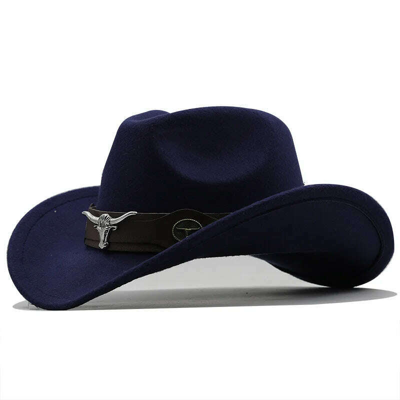 KIMLUD, West cowboy hat Chapeu black wool man Wome hat Hombre Jazz hat Cowgirl large hat for men sombreros 56-58Cm, KIMLUD Womens Clothes