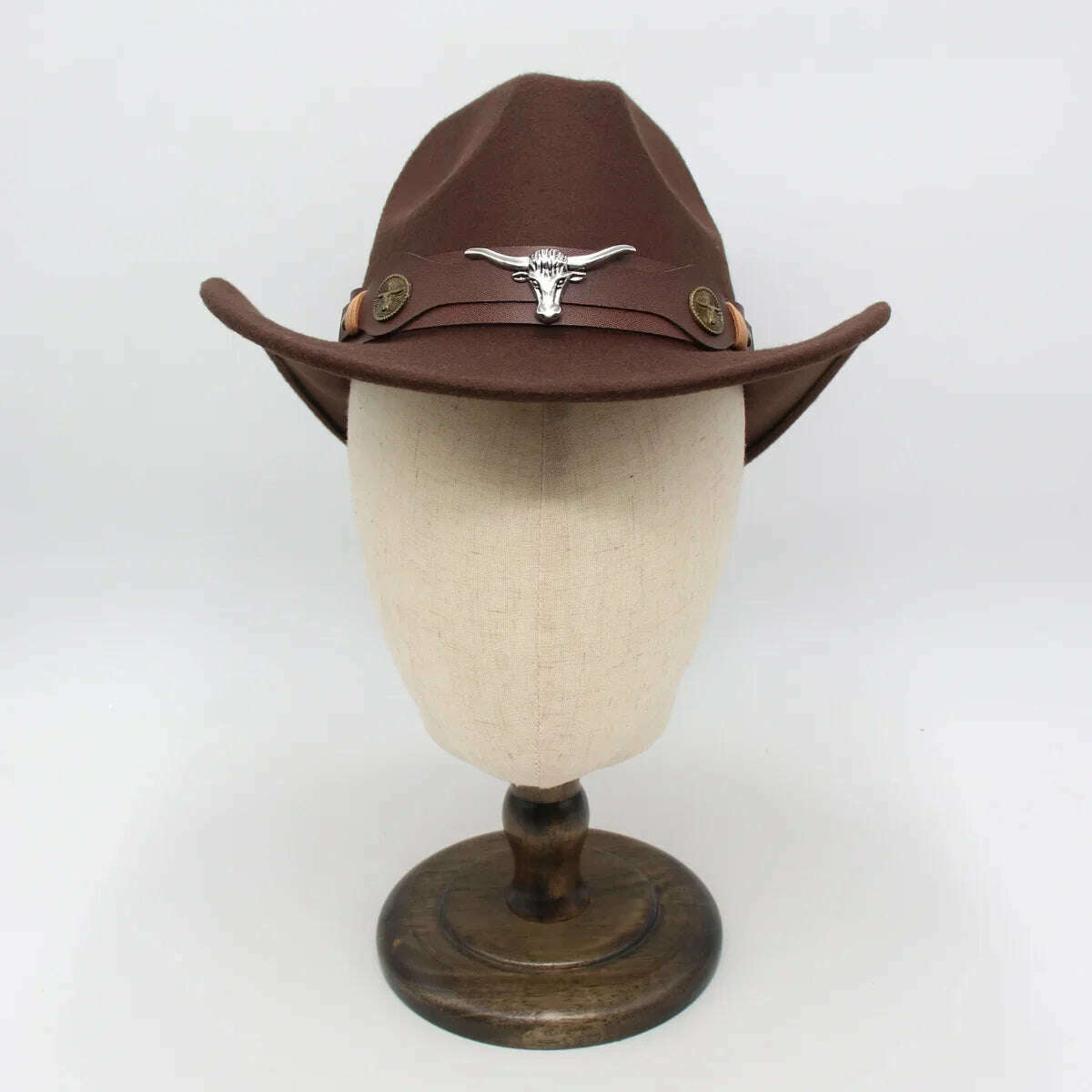 KIMLUD, Western Cowboy Black Hat With Bull Decor Classic Wide Brim Jazz Imitation Wool Hats For Women Felt Hats With Cow Head Knight Hat, KIMLUD Women's Clothes
