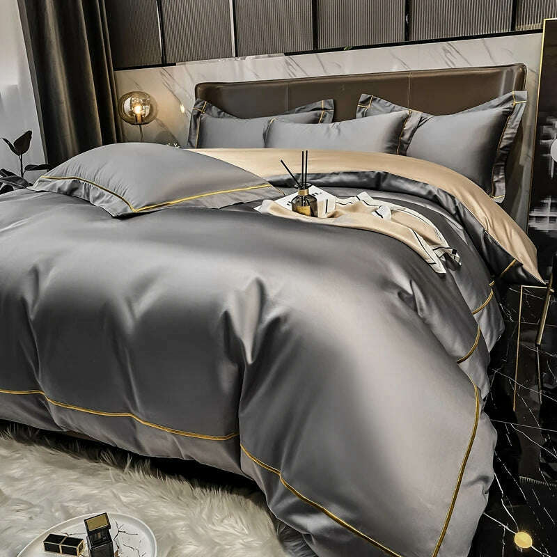 White Egyptian Cotton Bedding Sets Queen King Size Embroidery Duvet Cover Flat/Fitted Sheet Bed Linen Hotel Style Home Textiles - KIMLUD