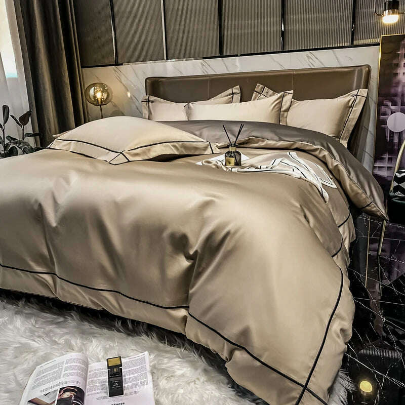 White Egyptian Cotton Bedding Sets Queen King Size Embroidery Duvet Cover Flat/Fitted Sheet Bed Linen Hotel Style Home Textiles - KIMLUD